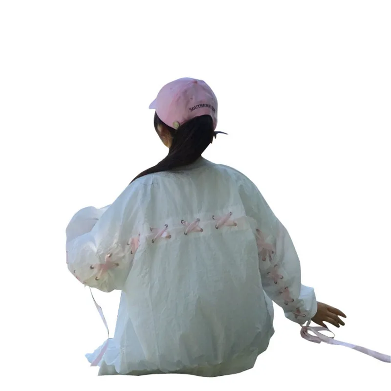 Женская Повседневная куртка, лето, белая куртка-бомбер Ulzzang, Женская куртка в Корейском стиле, Бандажное пальто, Harajuku Kawaii, милая Студенческая куртка
