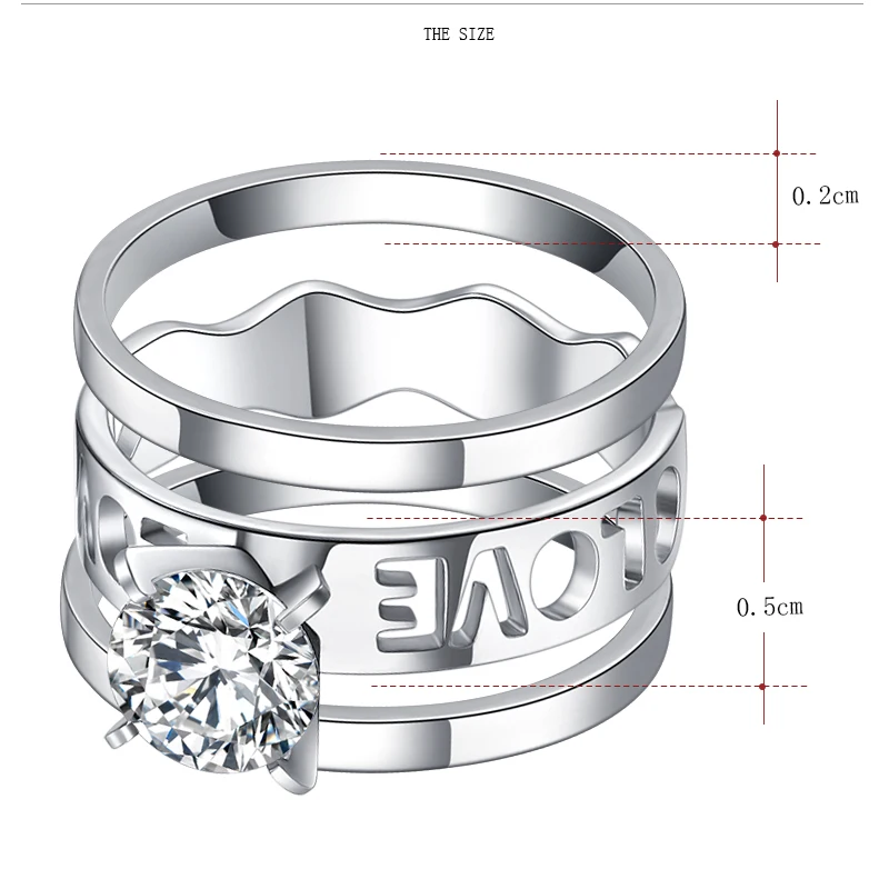 CACANA Stainless Steel Rings Large CZ Zircon filled Real Love Couple Wedding Rings Engagement pair Rings for men women