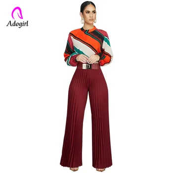 

Adogirl Elegant Women Pleated Pants Wide Leg High Waist Streetwear Female Pant Casual Solid Chiffon Office Ladies Trousers 2019