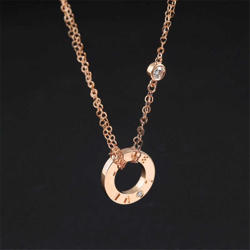 Aazuo с настоящими бриллиантами 18 K розовое золото Классический кольцо подвеска-ожерелье подаренный для женщин Свадебная цепь двойное плетение Au750