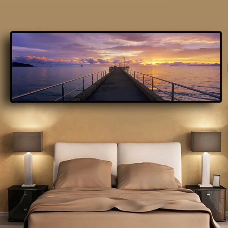 

Sunsets Natural Dusk Pier Landscape Posters and Prints Canvas Painting Panorama Scandinavian Wall Art Picture for Living Room