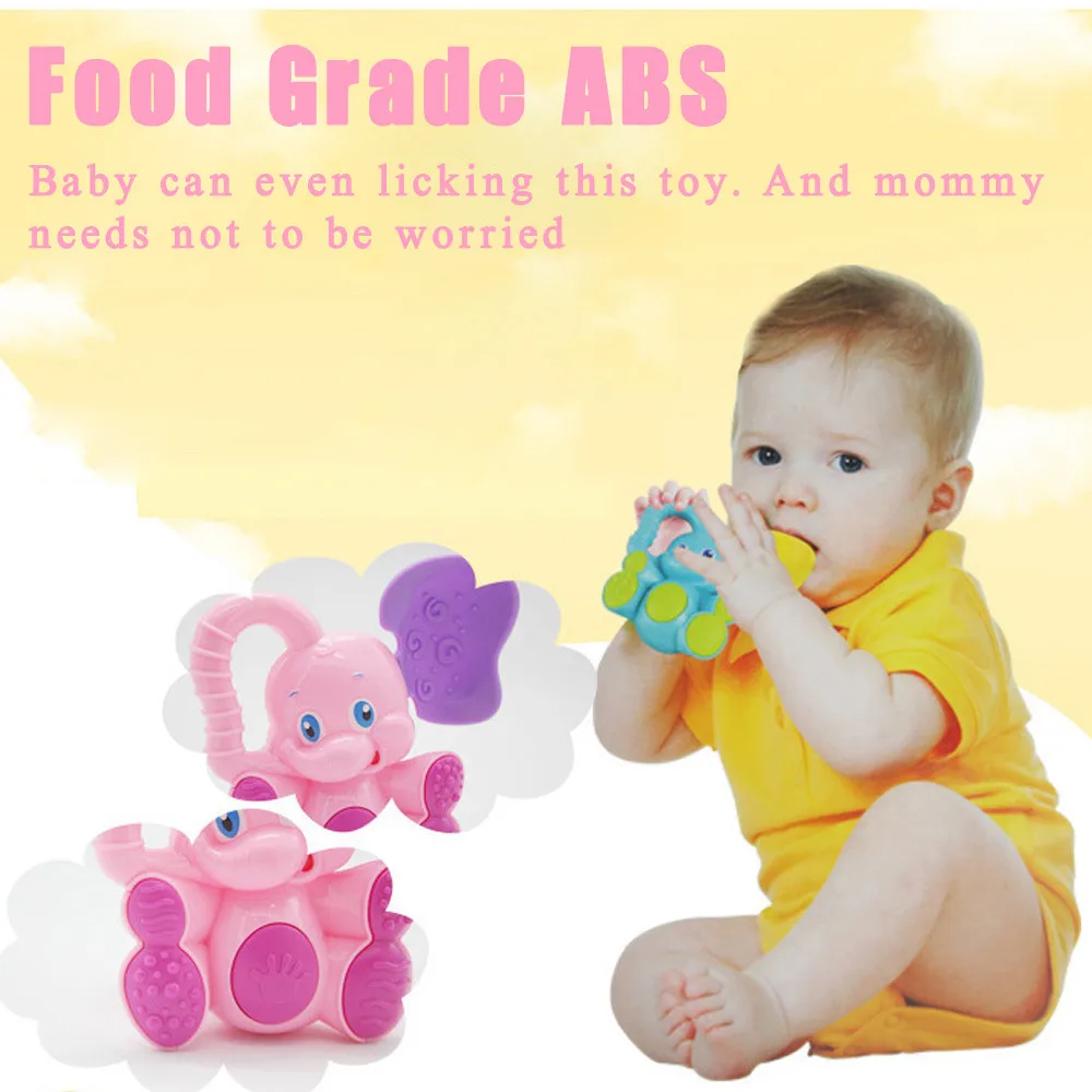 

Food Grade Silicone Teethers DIY AnimalToddler Teether baby Hand Shake Bell Ring Funny Educational Elephant Toy Teething Gift
