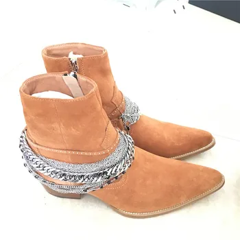 

New exclusive customized luxury Chian tassel pointed toe wedge suede men stage fashion handmade boots real picture AM botas