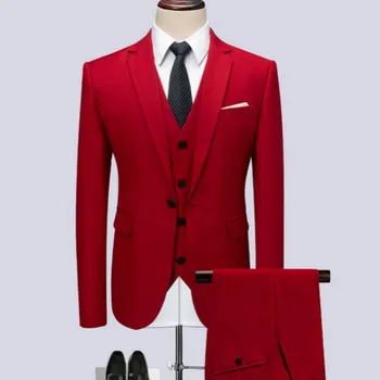 

(jacket + waistcoat + trousers) men's fashion slim suit 2019 men's business casual suit best man best man three-piece suit