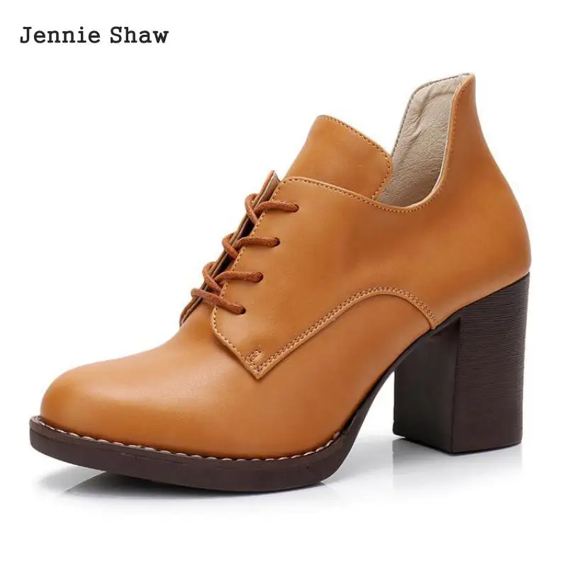 

Women High Heel Ankle Boots Yellow Lace Up Shoes Spring Sys-1692