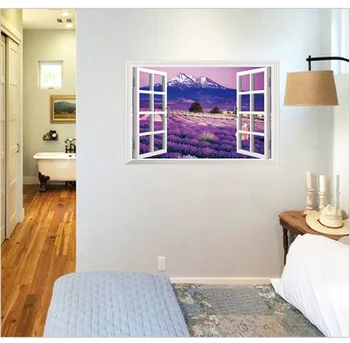 

lavender Flowers Window Mountain 3D Wall Stickers Room Decals Home Decor
