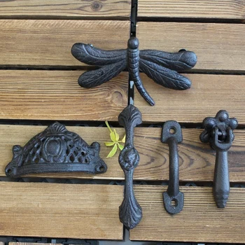 

European Vintage Antique Black Home Decor Cast Iron Cabinet Pulls Dragonfly Design Door Handles Pairs(Pair of 2 Pieces)