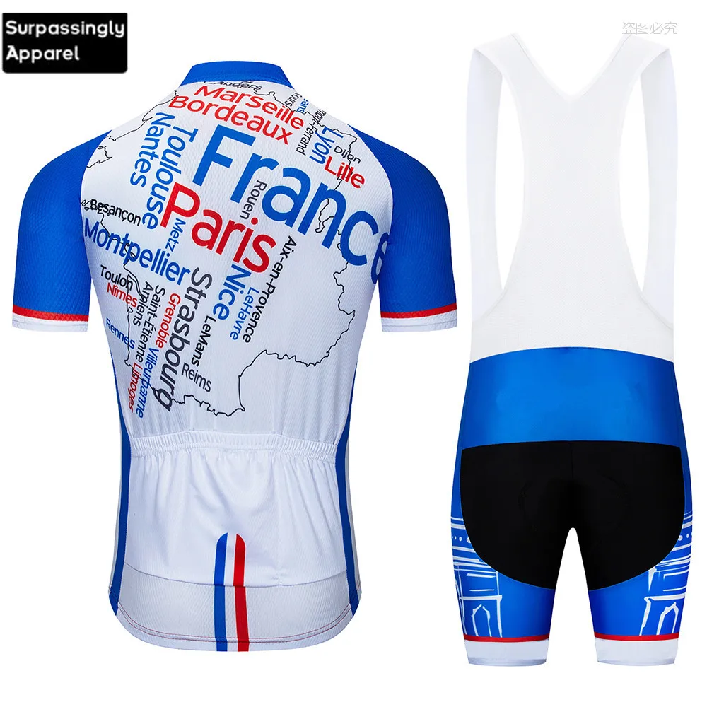2019 جديد فرنسا فريق الأزرق الدراجة الملابس مجموعة 16D هلام سادة Coolmax الدراجات أعلى الدراجة مريلة السراويل كيت الدراجات قصيرة مجموعة جيرسي