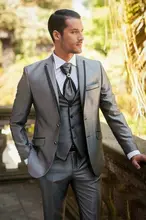 Latest Coat Pant Designs Italian Grey Men Suit Slim Fit 3 Piece Tuxedo Prom Suits Custom Gentle Groom Blazer Terno Masculino 007
