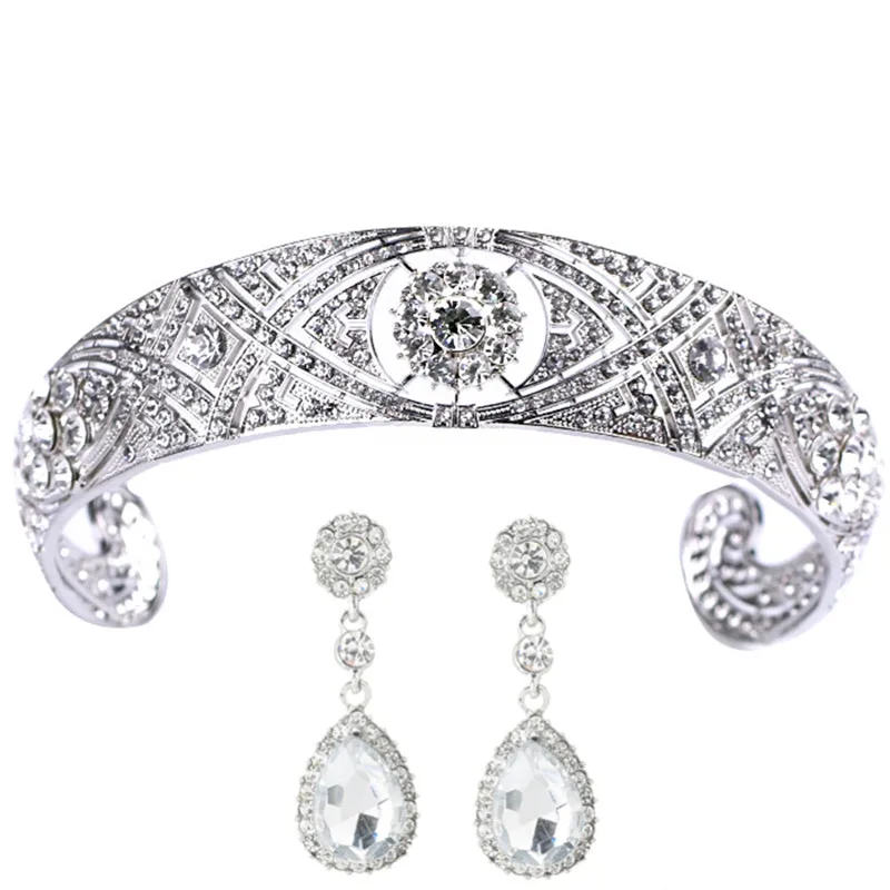 silver5 DIEZI queen роскошная хрустальная свадебная корона с серьгами тиара, диадема для женщин новые модные свадебные аксессуары для волос - Окраска металла: silver5