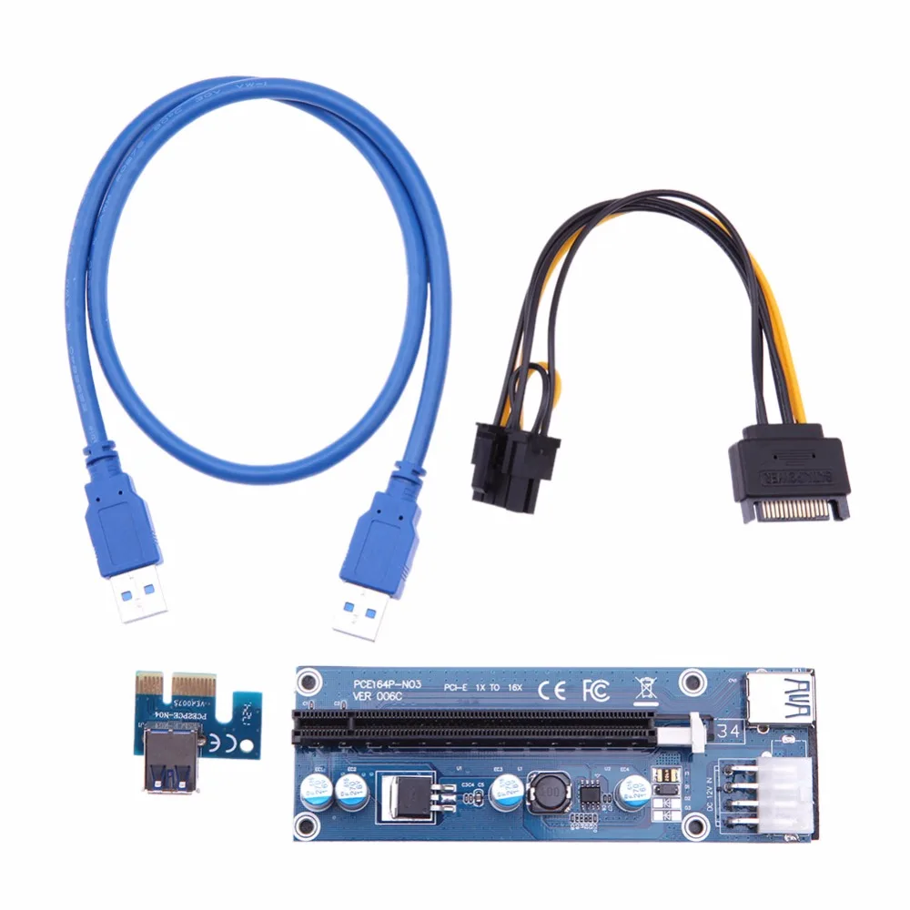 USB 3.0 PCI-E Riser Express 1X 4x 8x 16x Extender Riser Adapter Card SATA 15pin Male to 8Pin Power Cable for mining