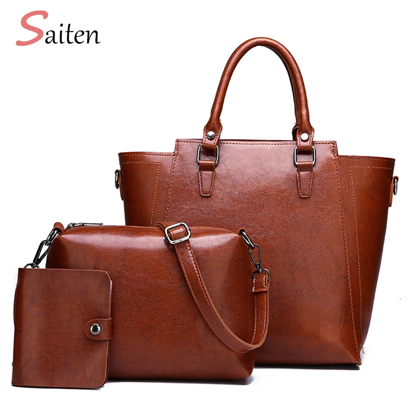 

2019 New Women Bags Set 3 Pcs Leather Handbag Women Large Tote Bags Ladies Shoulder Bag Handbag+Messenger Bag+Card Sac a Main