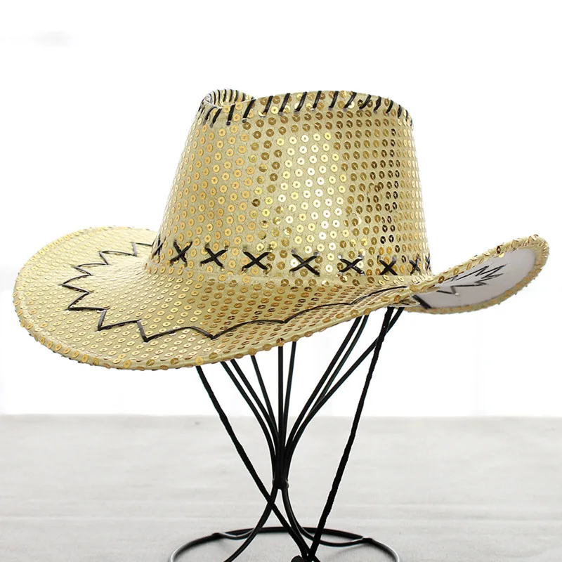 Ковбойские шляпы для мужчин и женщин, уличная Рыбацкая туристическая Кепка с блестками, шляпа от солнца - Цвет: Golden