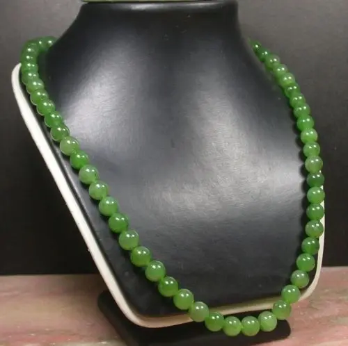 

0257 Certified Chinese green Natural Hetian Nephrite Jade Bead Necklace