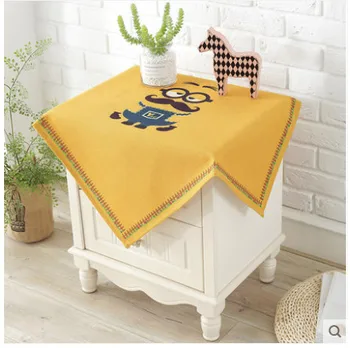 

70x70cm Cartoon Small Yellow Man Cotton and linen Table Cloth Cover Party Decoration for Kids Birthday Party Decoration
