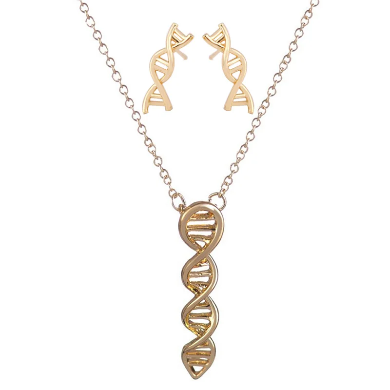 

1 Set DNA Necklace And Earring Jewelry Sets,Punk Style Biology Science Themed DNA Earring And Necklace Women Girls Gift