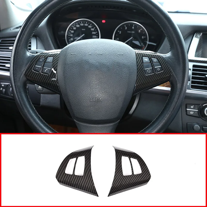 Carbon Fiber Style Steering Wheel Button Frame For BMW X5 E70 2008 2013