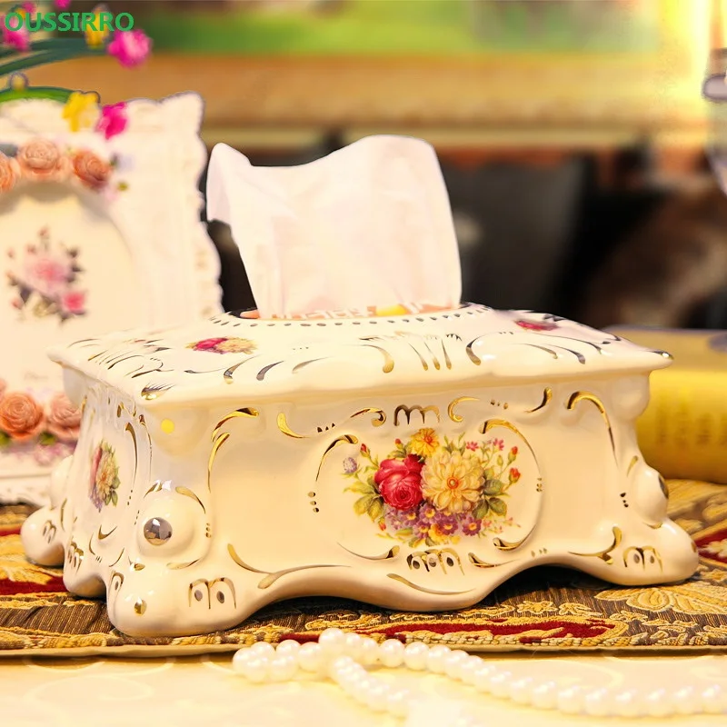 

OUSSIRRO High Quality Ceramic Tissue box European Luxury Tissue case Tissue Holders Home Decoration Hotel Supplies