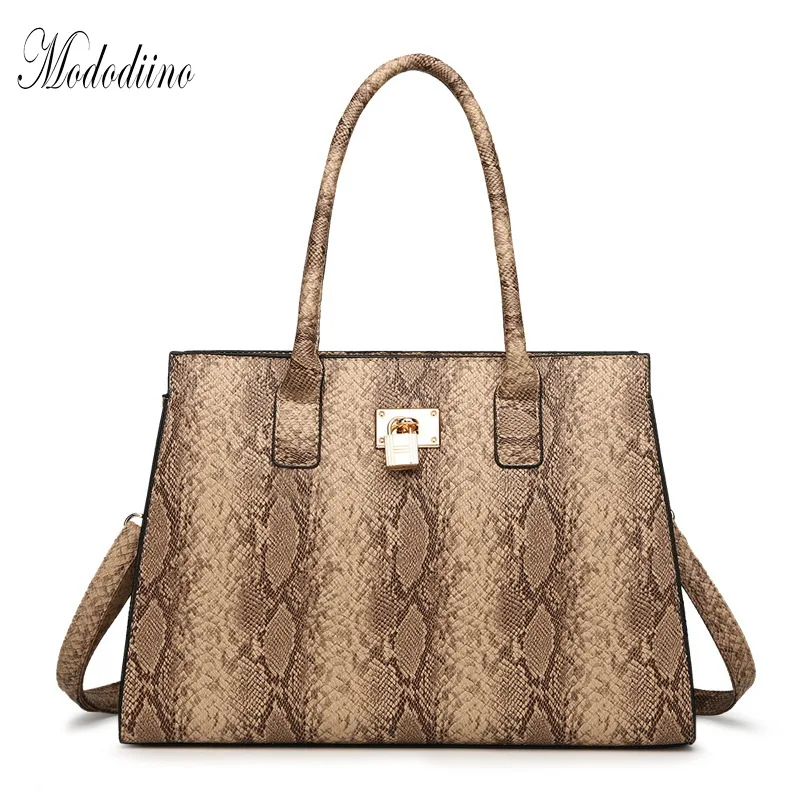 

Mododiino Brand Women Bag PU Leather Handbag Serpentine Pattern Leather Tote Bag Large Capacity Casual Shoulder Bags DNV1113