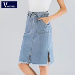 Vangull Лето 2019 г. Новый для женщин пикантные джинсовые юбки Корея мода Карман Леди mid удлиненная юбка высокая талия Винтаж женские