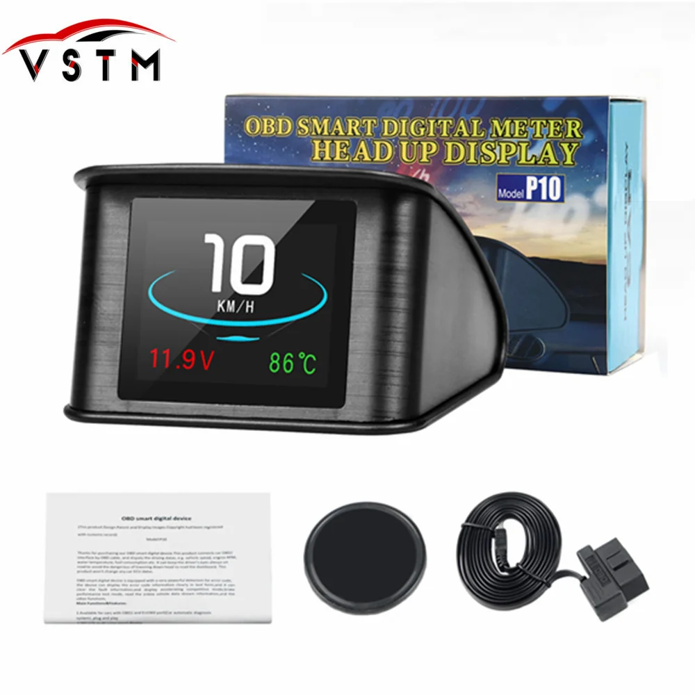 Дисплей на лобовое стекло Hud OBD2 P10 цифровой автомобильный измеритель скорости с