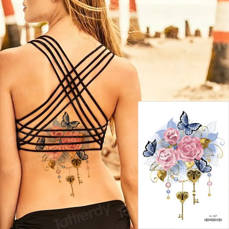 Водонепроницаемые Временные татуировки для женщин под татуировка на грудь Мандала Лотос эскиз цветок для росписи хной наклейки бикини сексуальные тату - Цвет: AL27