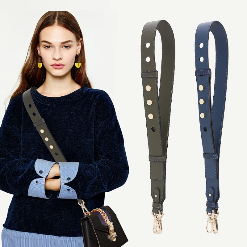 

NIGEDU rivet Shoulder Bag Strap Adjustable Women Bag Accessories PU Leather Wide Strap Handles Simple Handbag Straps Black