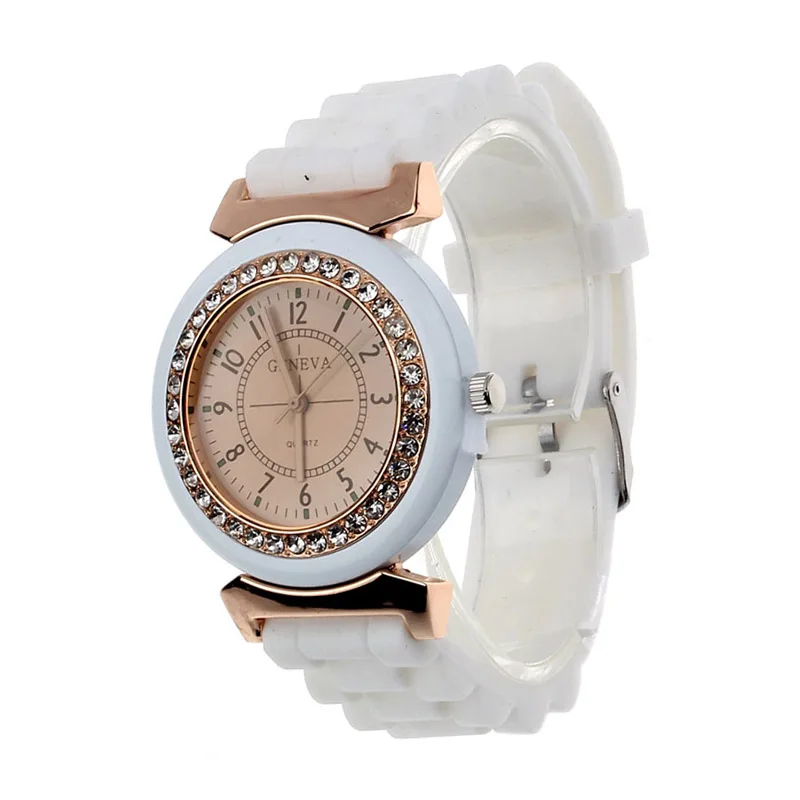 Классические женские наручные часы со стразами Женева резиновый ремешок для часов браслет женские наручные кварцевые повседневные Простые Модные женские часы