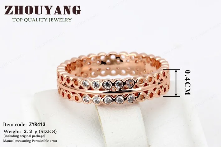 Круглое выдолбленное кольцо из розового золота, модное кольцо с австрийскими кристаллами, полные размеры, высокое качество ZYR413 ZYR414