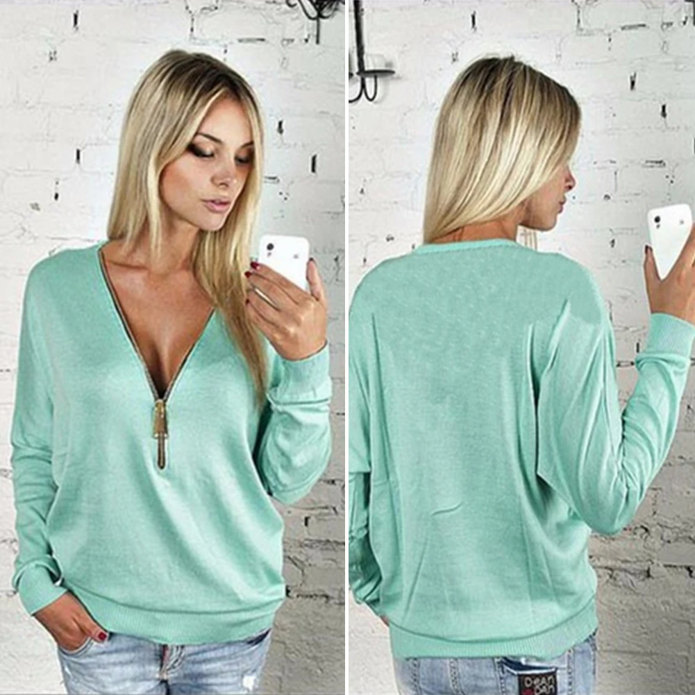 Spring Fashion Women Blouses Long Sleeve Zipper Deep V Neck Casual Sweatshirt Blouse Ladies Shirt Tops Blusas Plus Size Spring Fashion Women Blouses Long Sleeve Zipper Deep V Neck Casual Sweatshirt Blouse Ladies Shirt Tops Blusas Plus Size