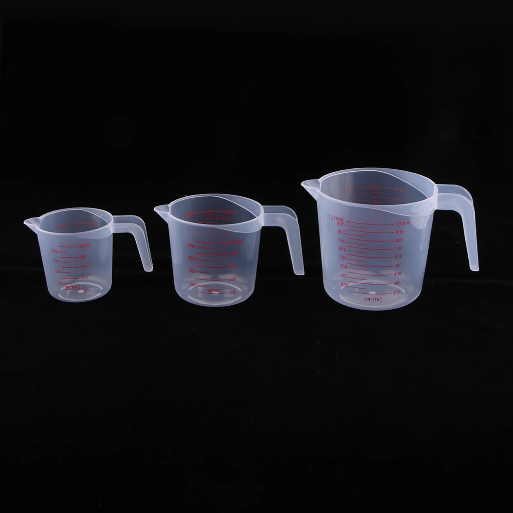 3pcs 250/500/1000ml Transparent Plastic Measuring Cup Jugs Kitchen Baking Container with Scale for Flour Sugar Water Measure