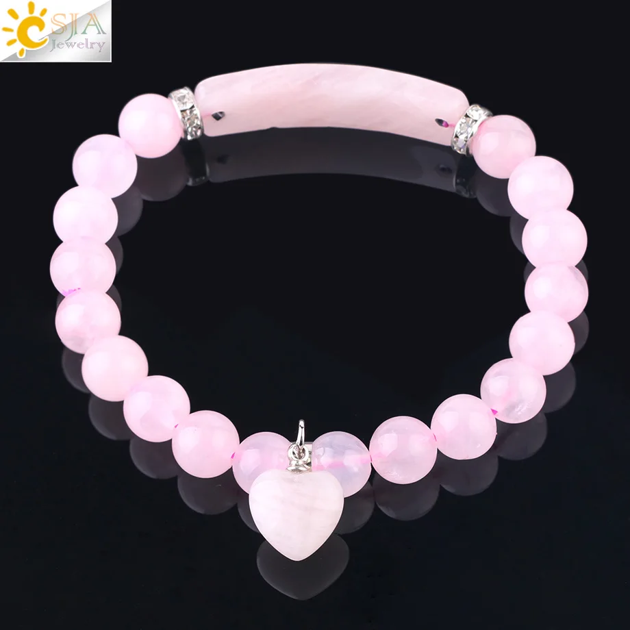 Natural Stone Pink Crystal Bracelet for Women Girls Love Heart Bracelets - Image 3
