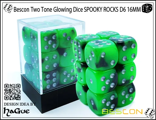 Bescon двухцветные Светящиеся Кости D6 16 мм 12 шт набор SPOOKY ROCKS, 16 мм шестигранники Die(12) блок Светящиеся Кости