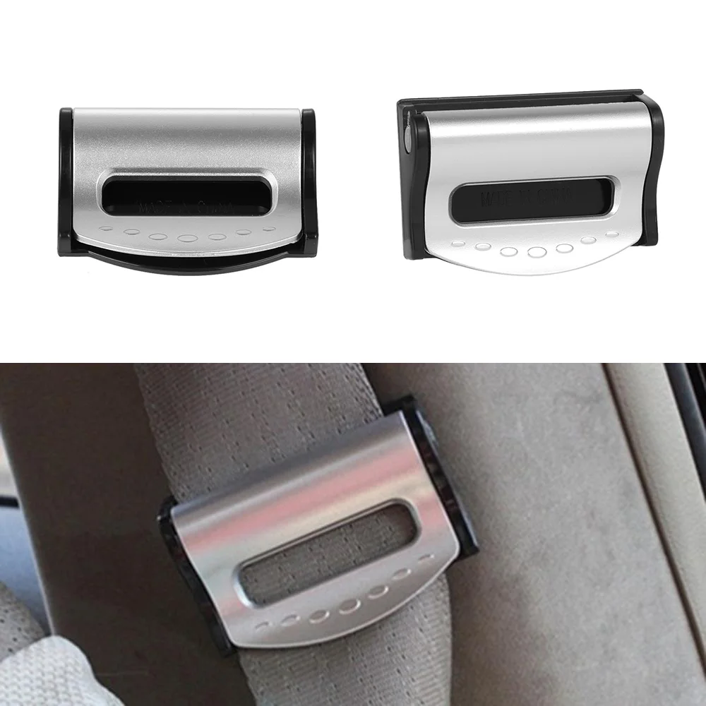 SILVER VOLKSWAGEN SEAT ADJUSTABLE SAFETY BELT STOPPER CLIP CAR TRAVEL 2PCS