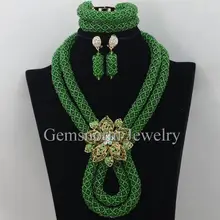 В нигерийском стиле зеленого цвета Модные украшения набор Цепочки и ожерелья серьги индийские свадебные украшения набор Для женщин набор украшений WA039