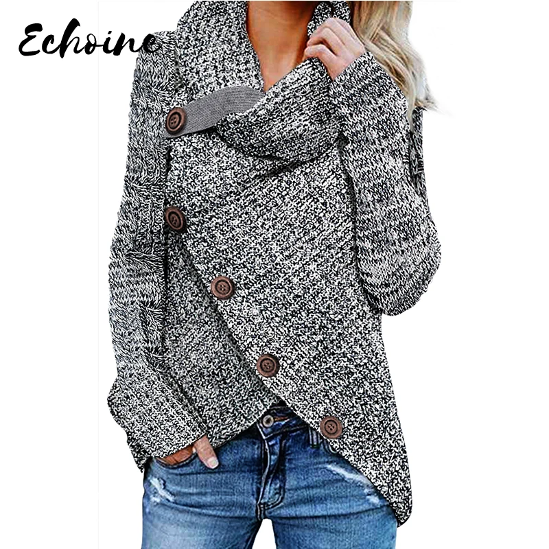 

Echoine 7 Colors Solid Buttoned Wrap Turtleneck Sweater Autumn Women Lady High Elastic Pullovers Jumper Sweater Female Knit Tops
