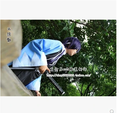 

Anime Hakuoki cosplay Saitou Hajime cos Uniforms harujuku Halloween Party full set 4in1 (coat+black bathrobe+scarf+belt)