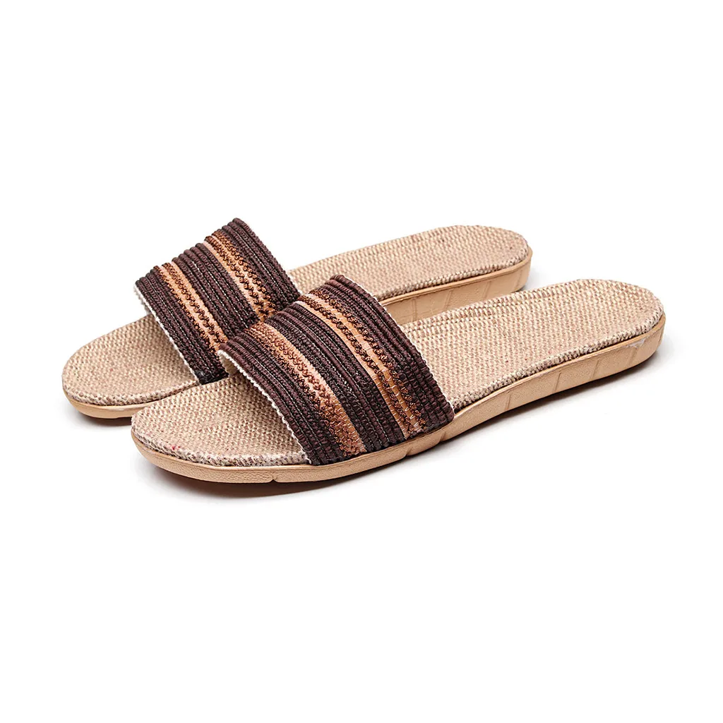 JAYCOSIN мягкие Тапочки большого размера удобные мужские модные Нескользящие льняные домашние туфли на плоской подошве с открытым носком пляжные шлепанцы; APR13 - Цвет: Coffee