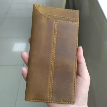 

New unisex long wallet crazy horse leather men purse European and American style genuine leather wallets quality guarantee