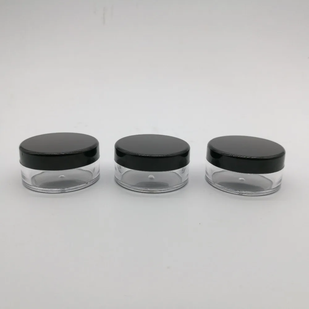 

100pcs/lot 10g clear cream jar , plastic empty container cosmetic jars with black cap