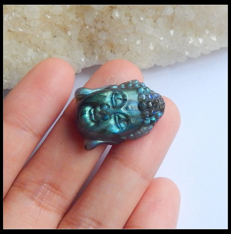 

Sale 1Pcs Natural Stone Labradorite Carved Buddha Head Fashion Pendant 27x17x9mm 5.5g