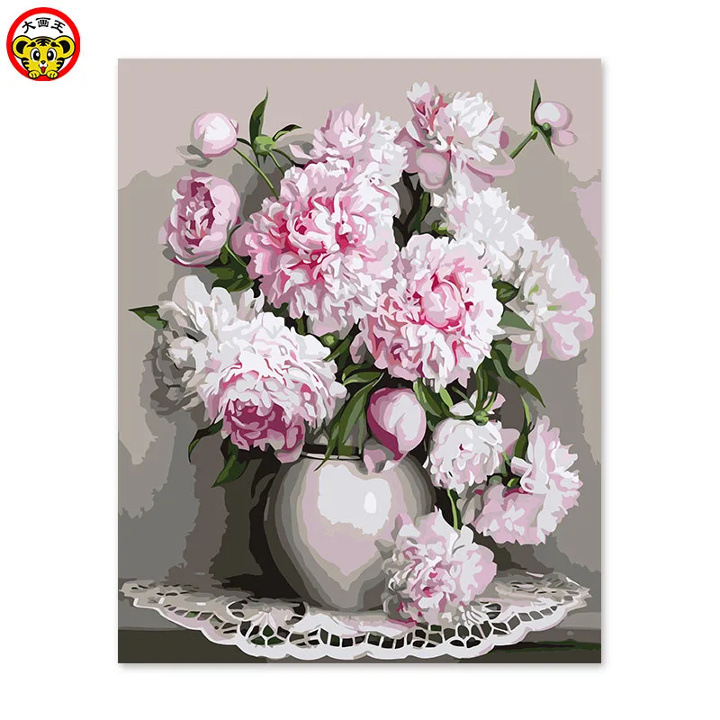 

painting by numbers art paint by number DIY decoration living room bedroom sofa background painting white peony painting