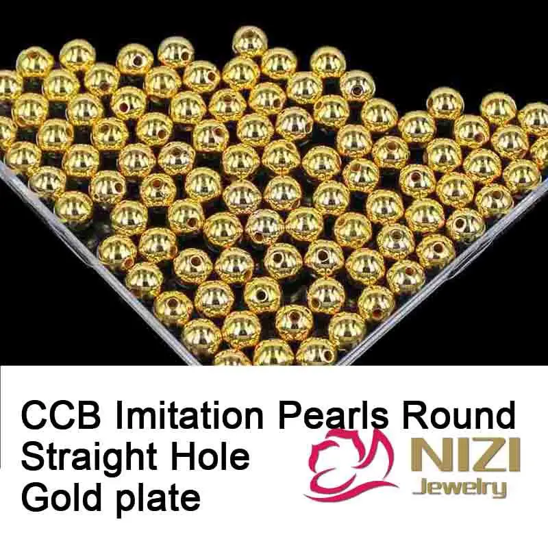 

Imitation Pearls Round Shape Straight Hole Resin Spacers For Jewelry Accessories Gold Plate CCB UV Coating Strass Many Sizes