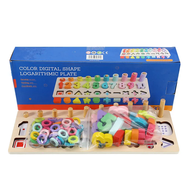 

Preschool Education Wooden Montessori Toys Geometric Shapes Counting Numbers Matching Digital Shapes Children Math Toys