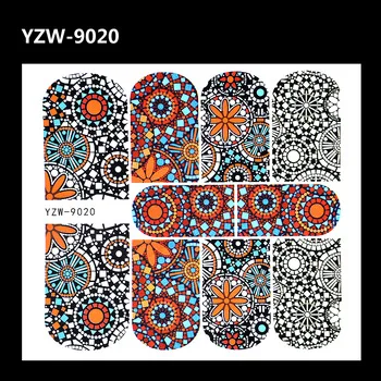 YZWLE 1 Sheet Full Cover Nail Tattoo Decal Fashion Colorful Pattern Water Transfer Sticker For Nails Art DIY Manicure Tool