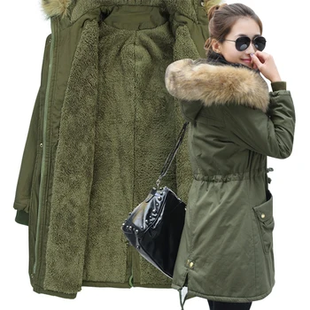 

2019 New Winter Jacket Women Faux Fur Coat With Hood Winter Jacket Thicken Solid Female Military Long Parka Abrigos Plus Size