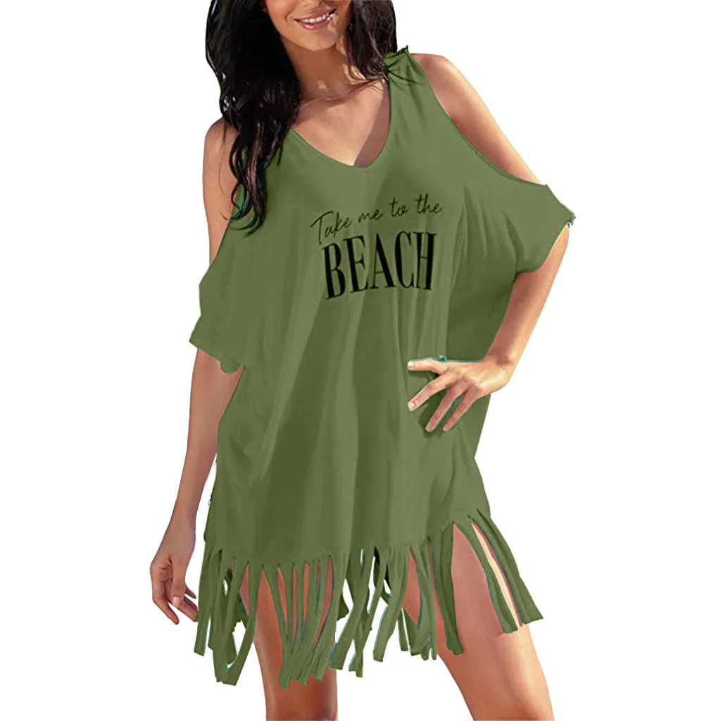 Women's Clothing Dresses New Fashion Ladies Casual Summer Dress Womens Tassel Letters Print Baggy Swimwear Beach Dress 301E