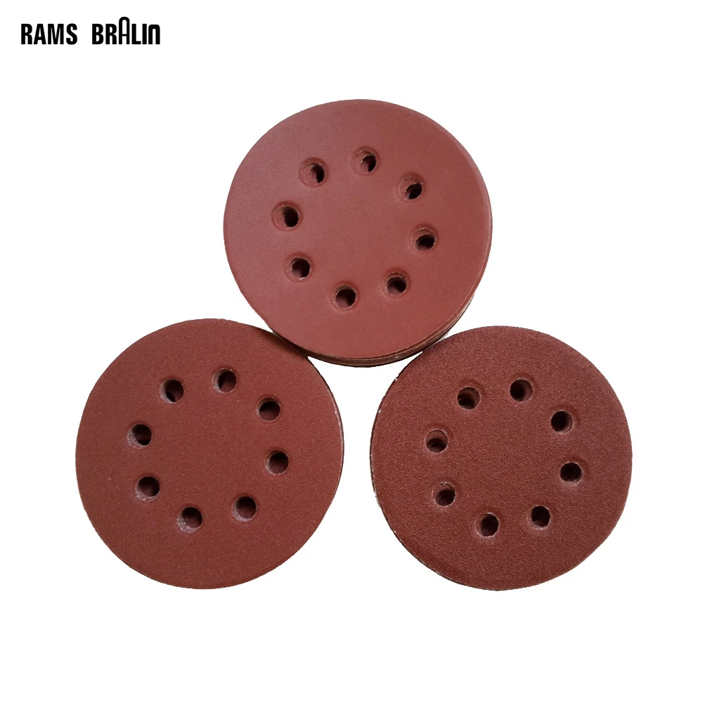 

100 pieces/box 5" Hook & Loop Abrasive Sanding Disc Round Wet Sandpaper with 8 holes Lint Backing