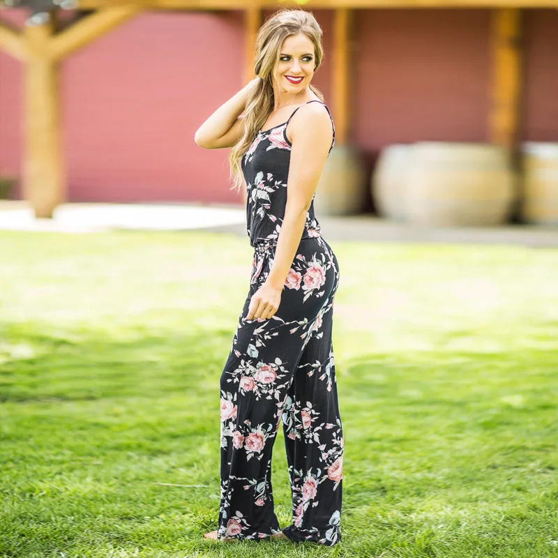 SHIBEVER Sexy Print Women Jumpsuits Rompers Spaghetti Strap Overalls Fashion Summer Beach Romper Lace-Up Loose Jumpsuits ALD1064