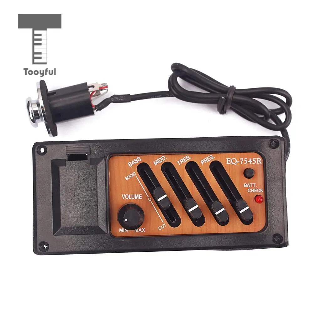 Tooyful Guitar 4 Band Preamp Amplifier EQ 7545R Pickups Yellow for Acoustic Guitar/ Cigar Box Guitar Parts